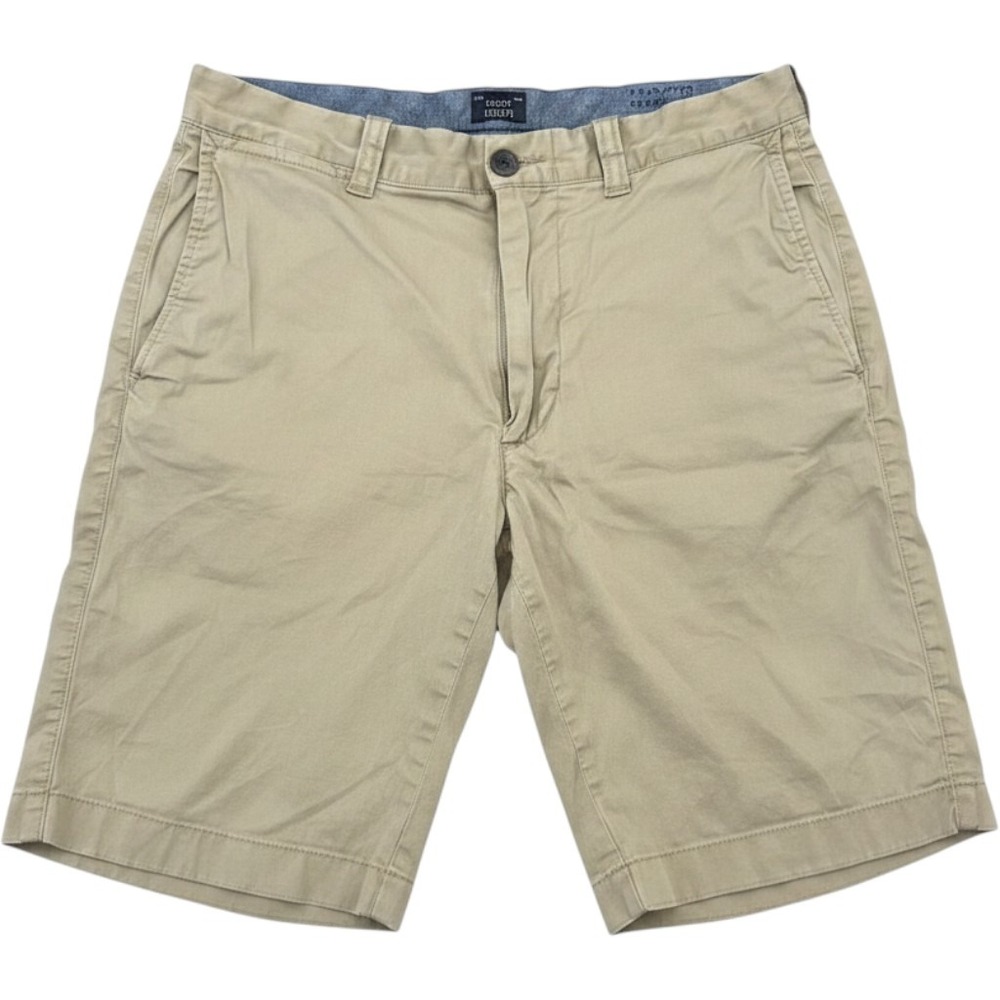 J.Crew Mens Stretch Chino Shorts Khaki Tan Flat Front Size 30 Inseam 10.5